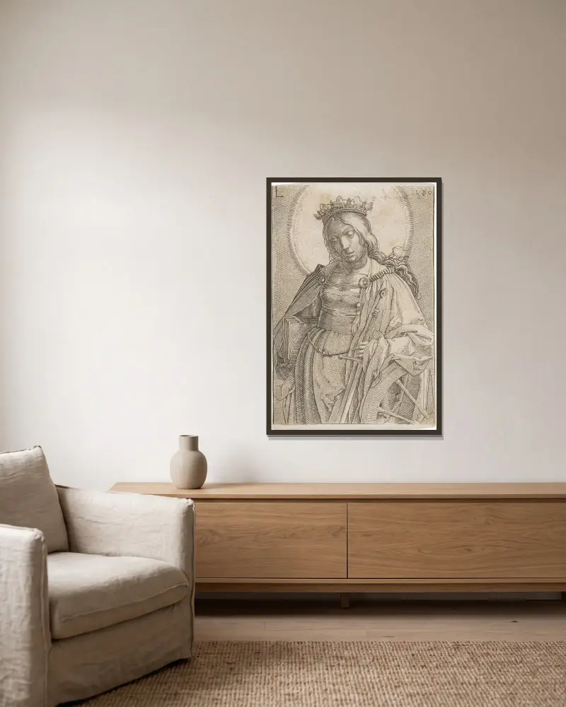 St. Catherine of Alexandria av Lucas Van Leyden inramad på en vägg