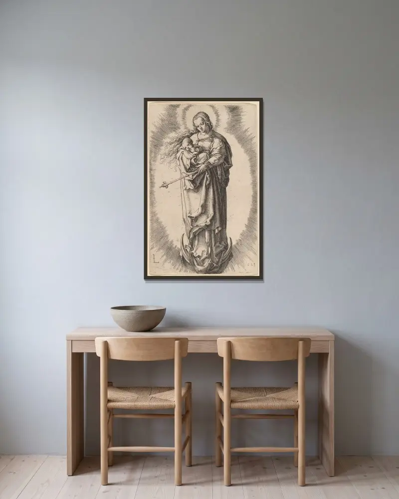 Panna Maria s dítětem na půlměsíci, Lucas Van Leyden v rámu na stěně