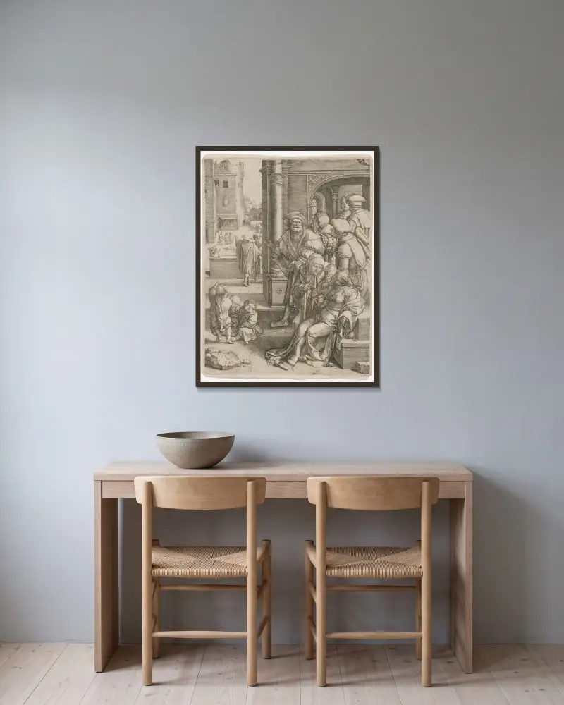 Vergil v koši, Lucas Van Leyden v rámu na stěně