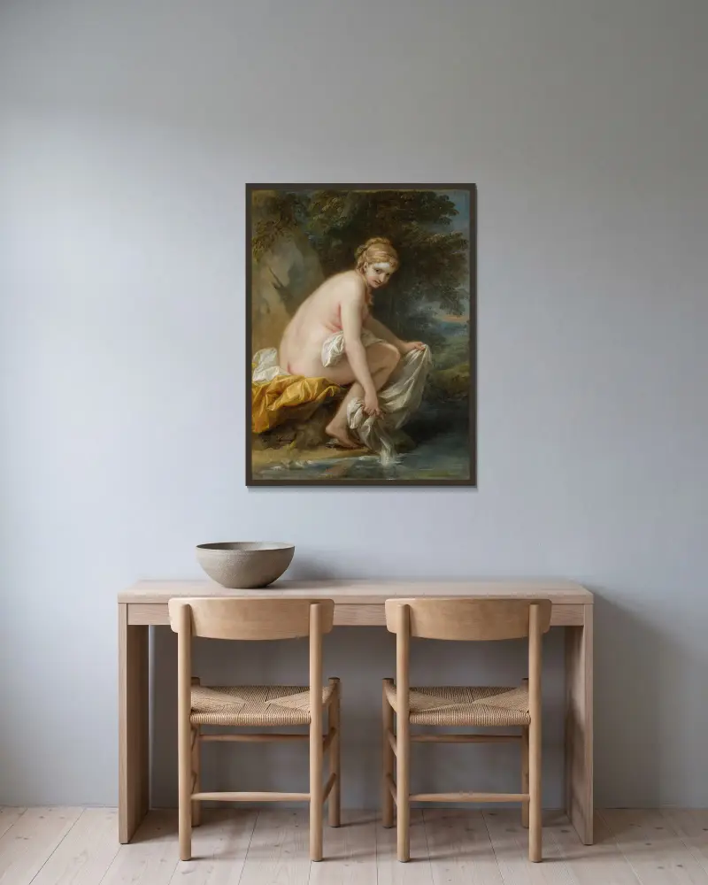 Nymfa ve koupeli, Charles-André van Loo v rámu na stěně