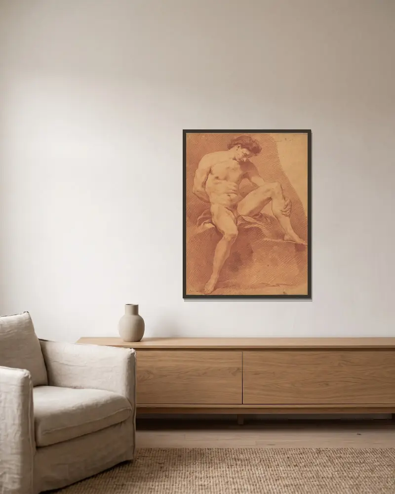 Sitzender männlicher Akt von Charles-André van Loo gerahmt an einer Wand