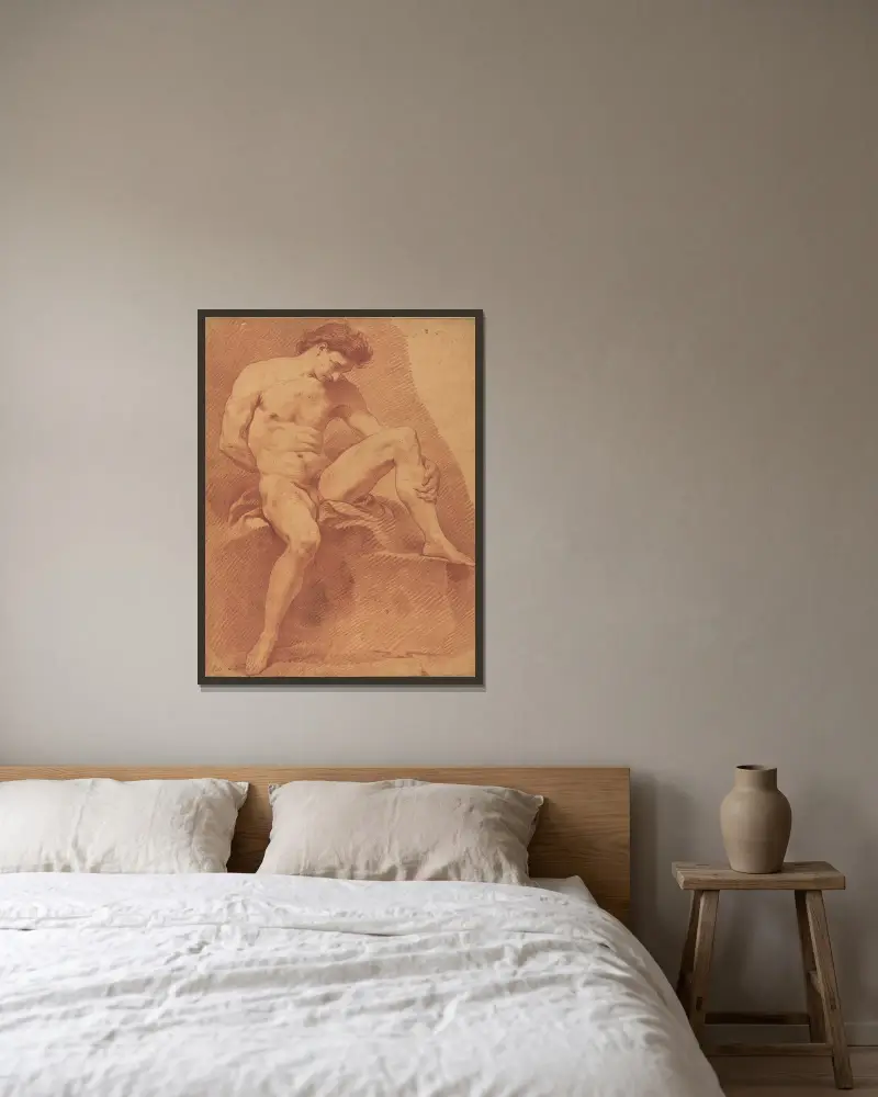 Sitzender männlicher Akt von Charles-André van Loo gerahmt an einer Wand
