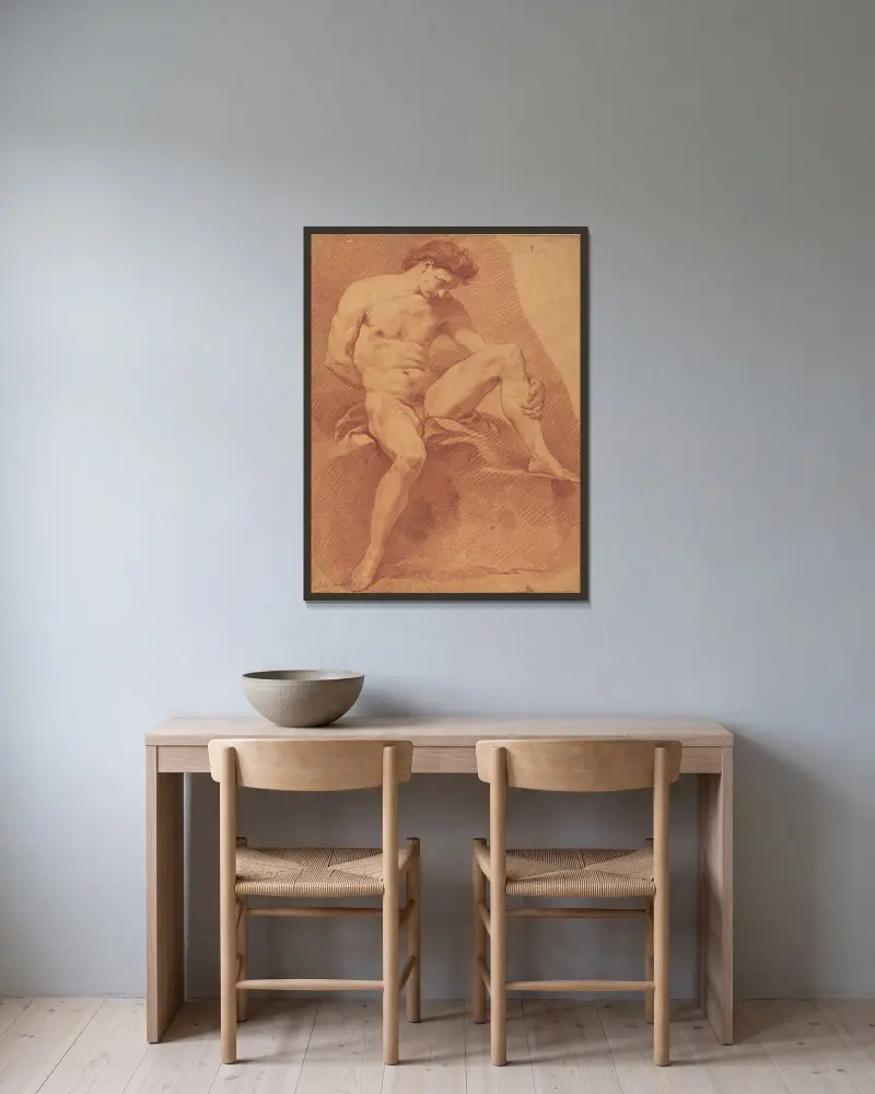 Sitzender männlicher Akt von Charles-André van Loo gerahmt an einer Wand