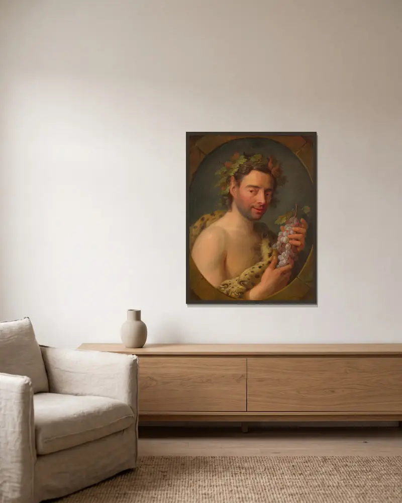 Bacchus von Charles-André van Loo gerahmt an einer Wand