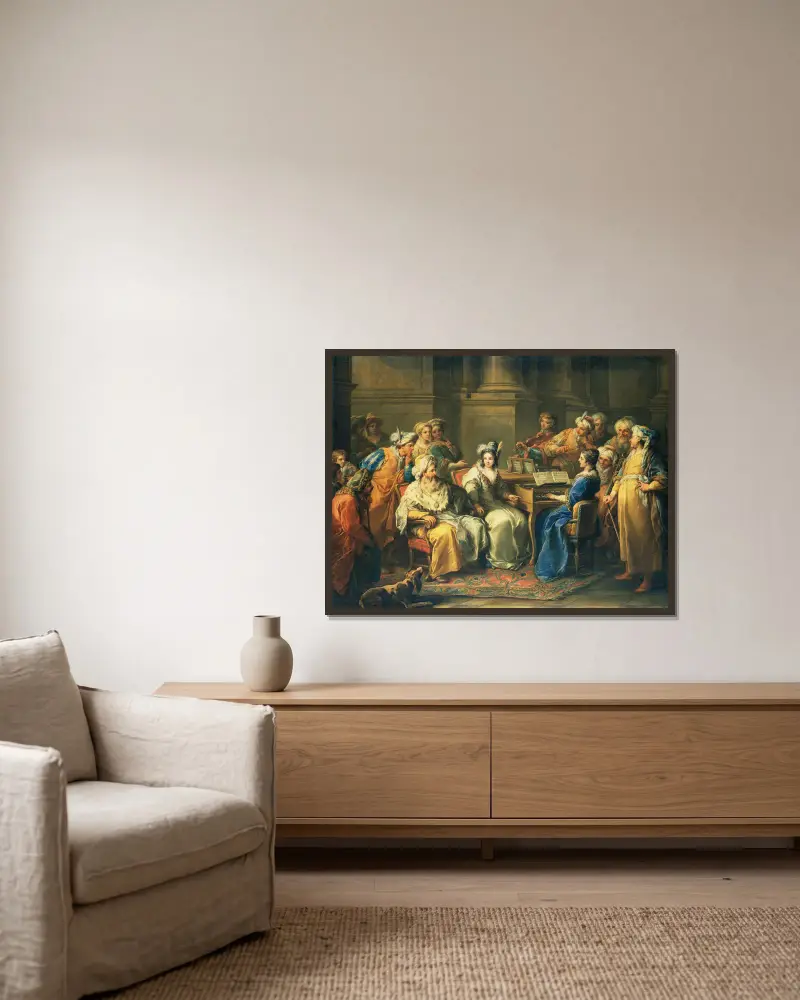 Le Grand Seigneur donnant un concert à sa maîtresse (The Grand Turk giving a Concert to his Mistress) av Charles-André van Loo inramad på en vägg