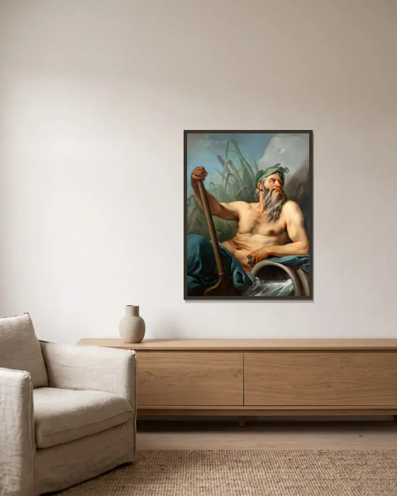 Flussgott von Charles-André van Loo gerahmt an einer Wand