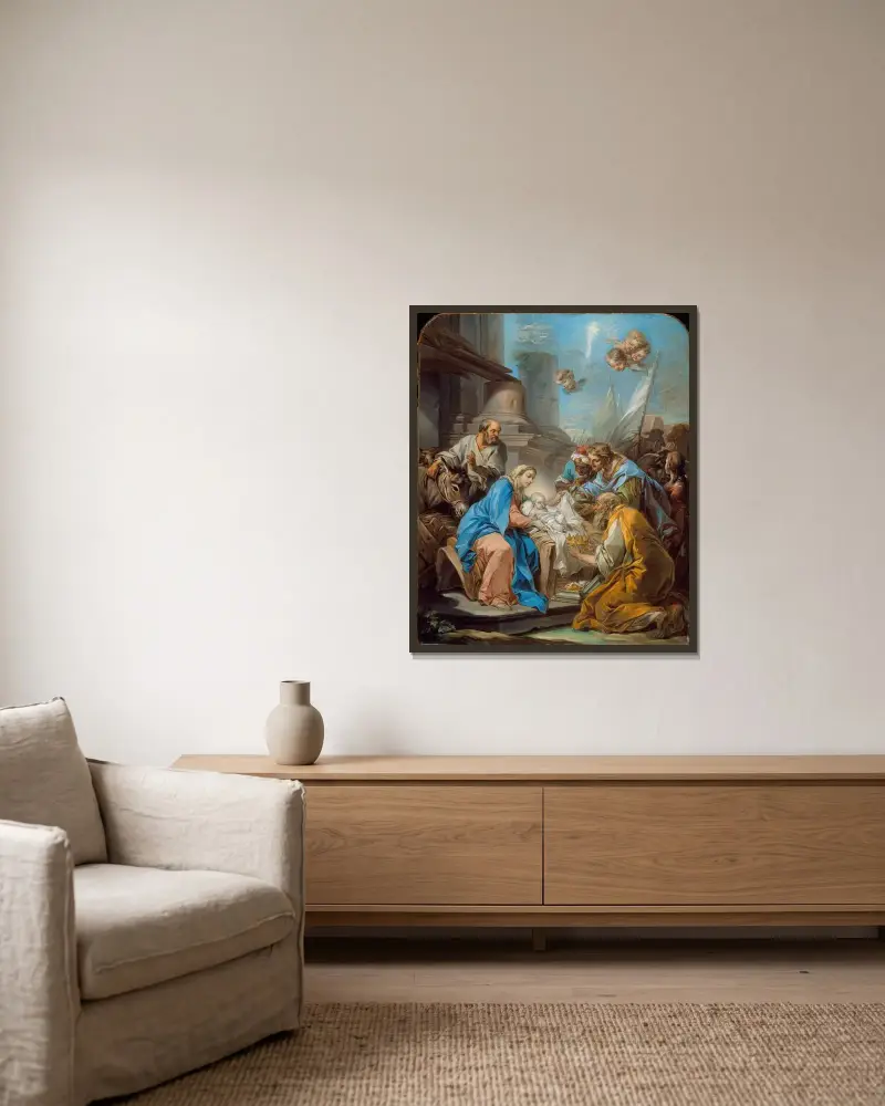 The Adoration of the Magi av Charles-André van Loo inramad på en vägg