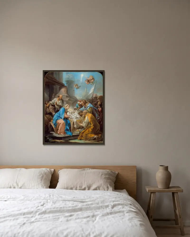 The Adoration of the Magi av Charles-André van Loo inramad på en vägg