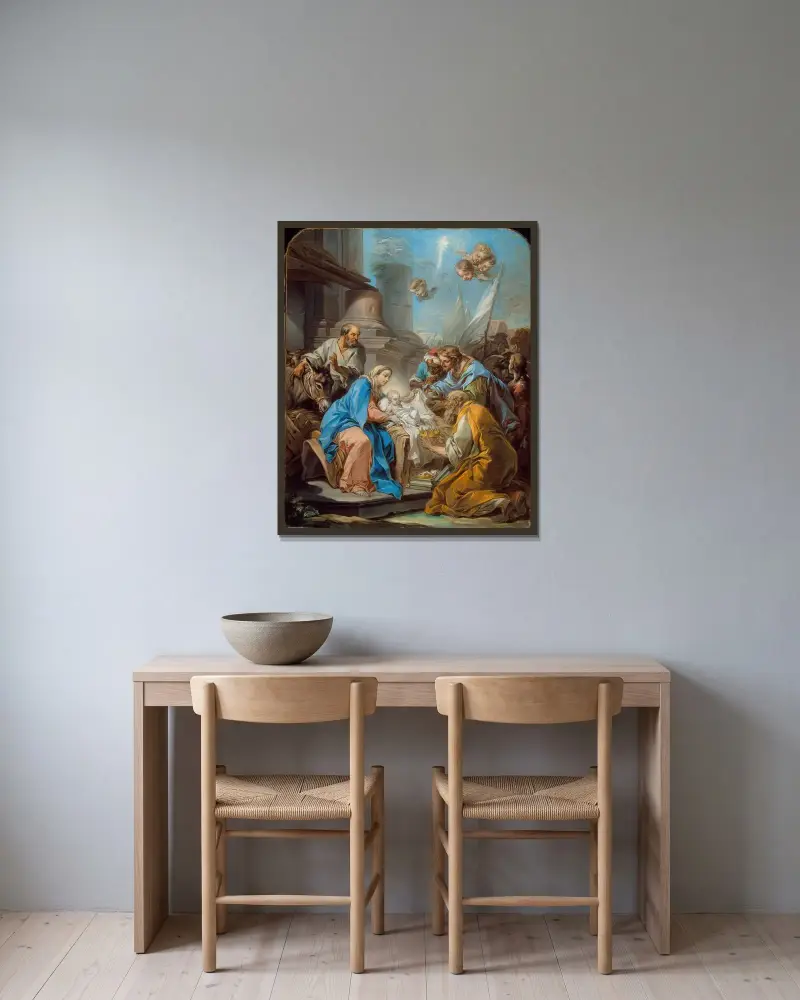 The Adoration of the Magi av Charles-André van Loo inramad på en vägg