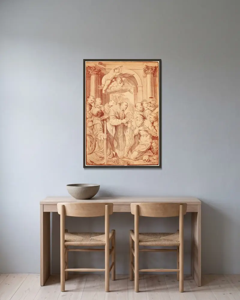 Den sista kommunionen av sankt Hieronymus, efter Agostino Carracci av Charles-André van Loo inramad på en vägg