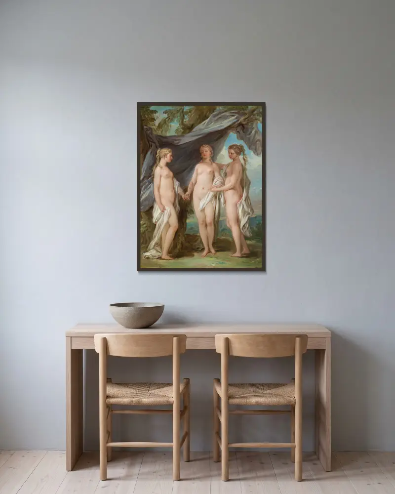 Die drei Grazien von Charles-André van Loo gerahmt an einer Wand