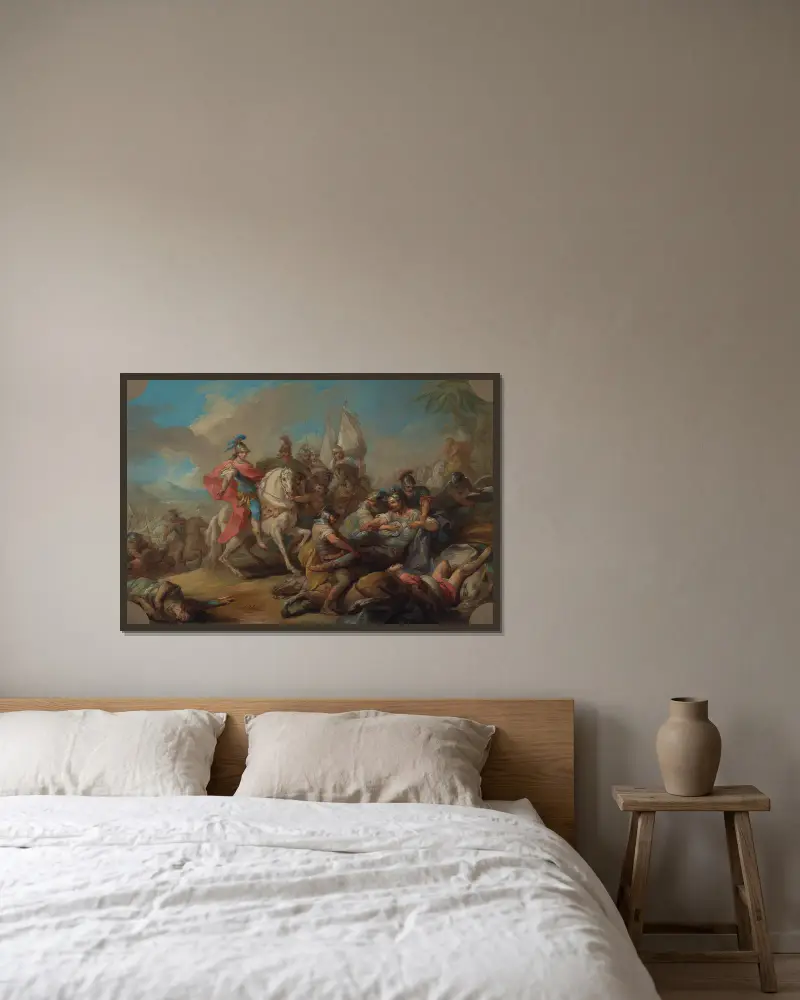 The Victory of Alexander over King Porus av Charles-André van Loo inramad på en vägg