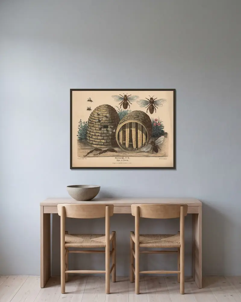 Bienen und Körbe von Hendrik Jan van Lummel gerahmt an einer Wand