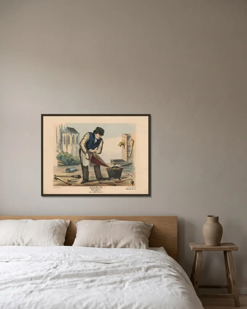 Rörmokaren av Hendrik Jan van Lummel inramad på en vägg