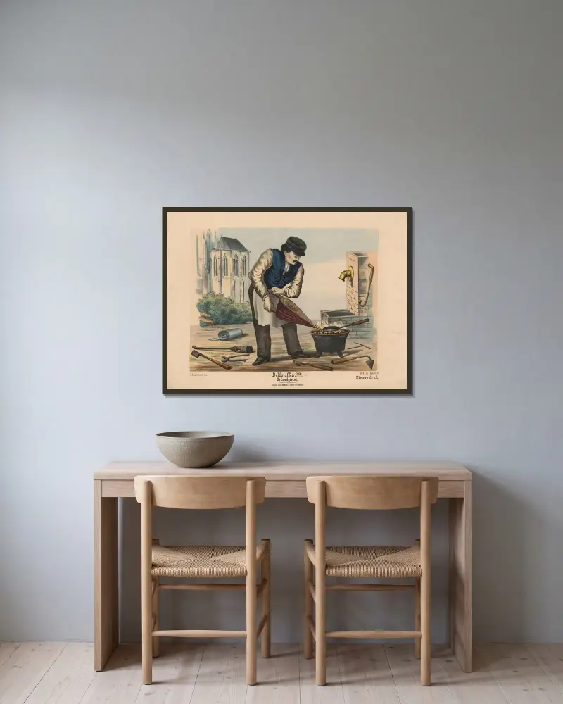 Rörmokaren av Hendrik Jan van Lummel inramad på en vägg