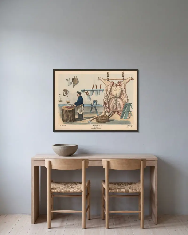Slaktaren av Hendrik Jan van Lummel inramad på en vägg