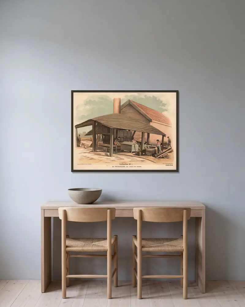 De Steenbakkerij; het vormen der steenen av Hendrik Jan van Lummel inramad på en vägg