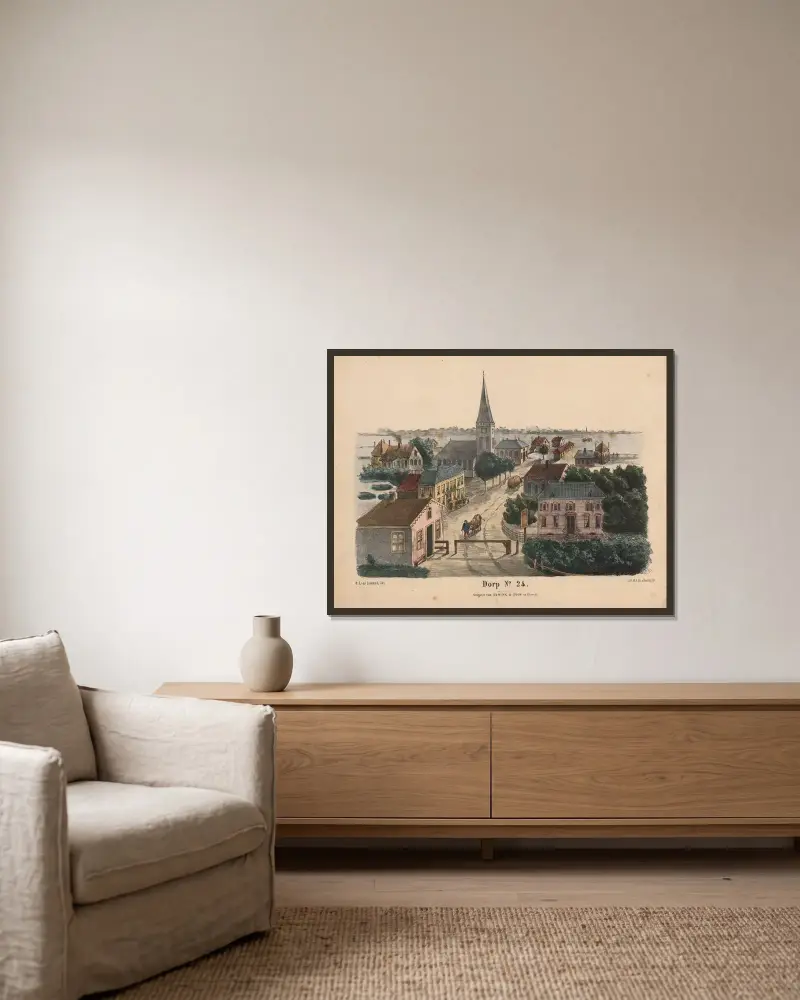 Dorp. No. 24 av Hendrik Jan van Lummel inramad på en vägg