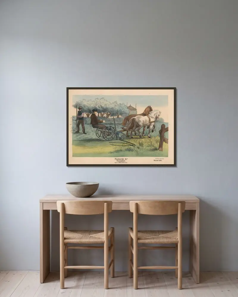 Gräsklippning av Hendrik Jan van Lummel inramad på en vägg
