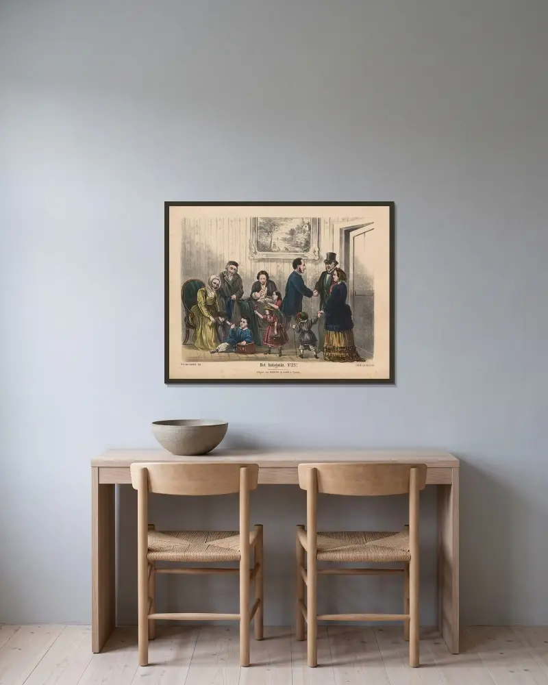 Het Huisgezin No. 23 av Hendrik Jan van Lummel inramad på en vägg