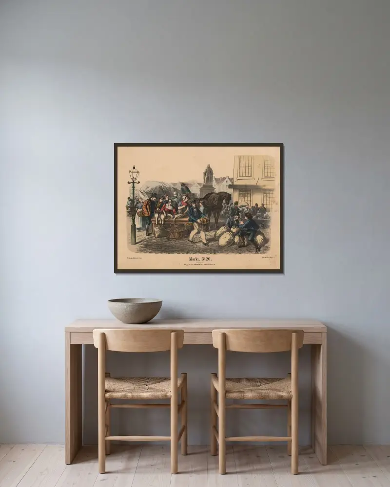 Markt. No. 26 av Hendrik Jan van Lummel inramad på en vägg