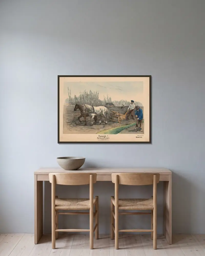 Spaden och plogen av Hendrik Jan van Lummel inramad på en vägg