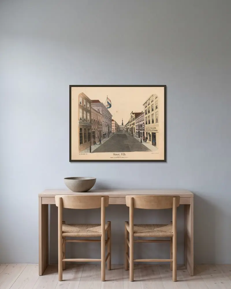 Straat. No. 25 av Hendrik Jan van Lummel inramad på en vägg
