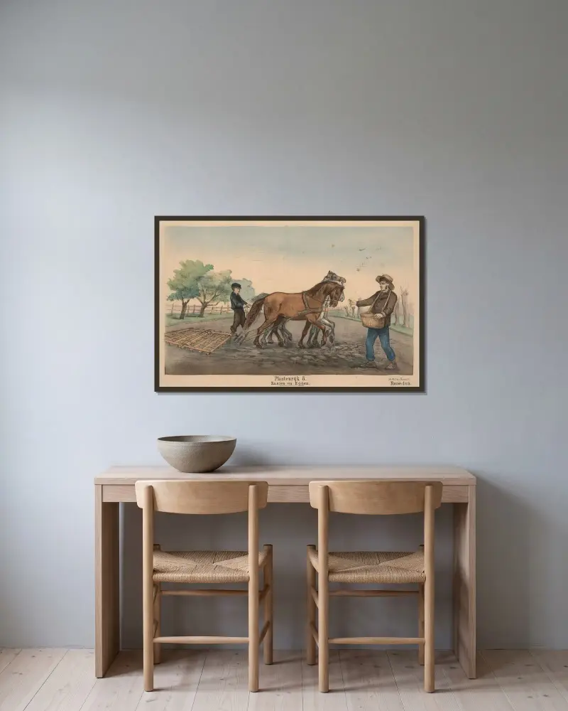 Sådd och harvning av Hendrik Jan van Lummel inramad på en vägg