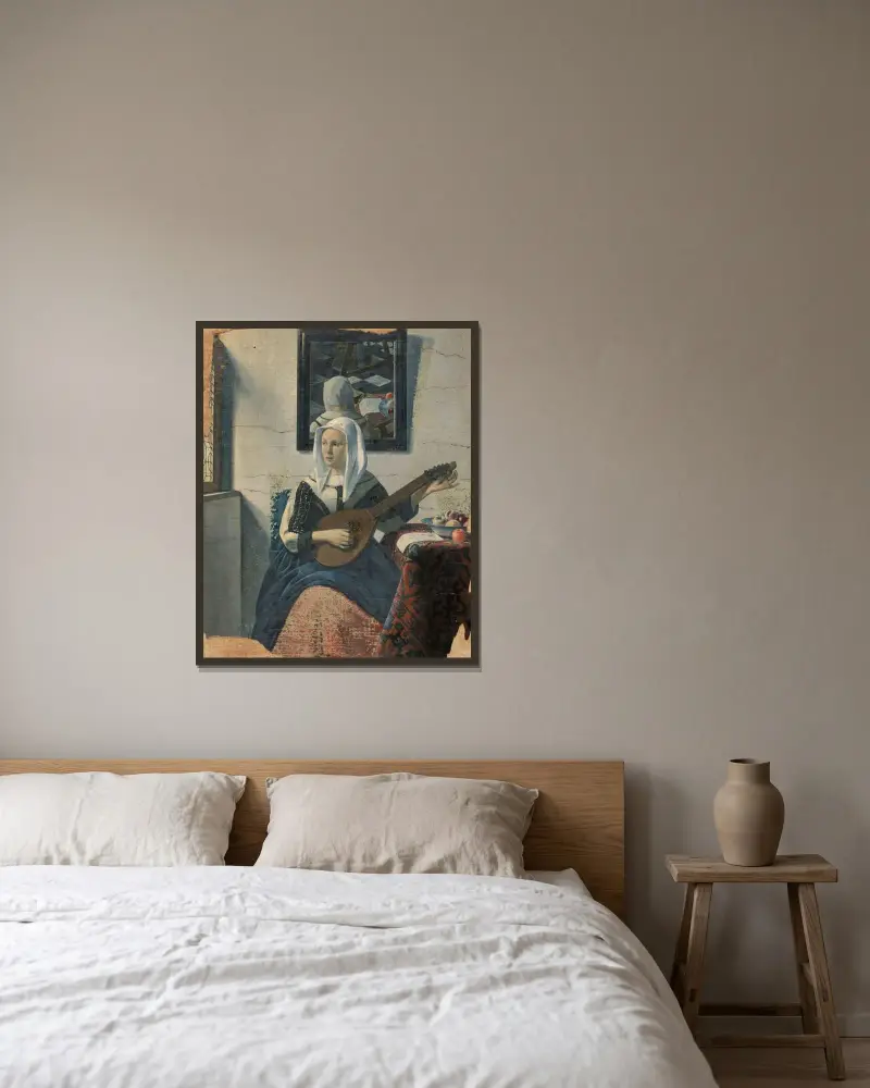 Cisterspelende vrouw av Han van Meegeren inramad på en vägg