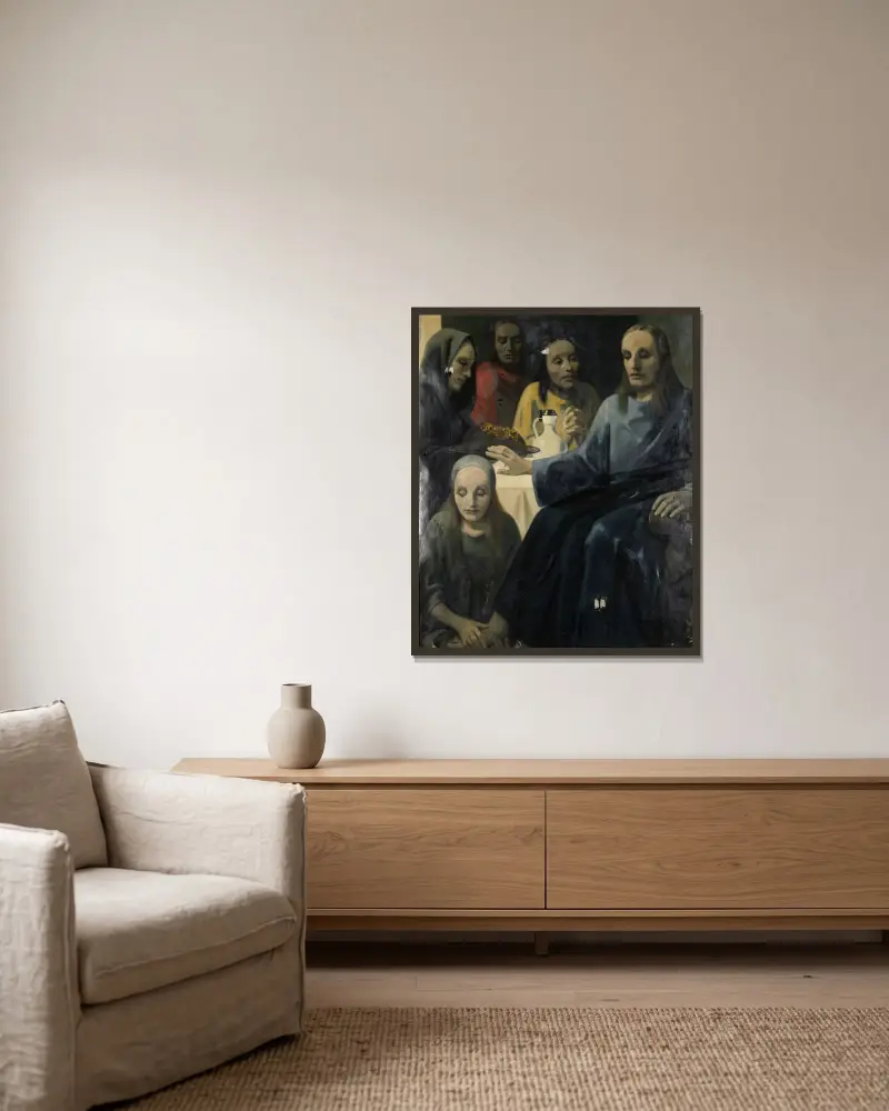 De voetwassing av Han van Meegeren inramad på en vägg
