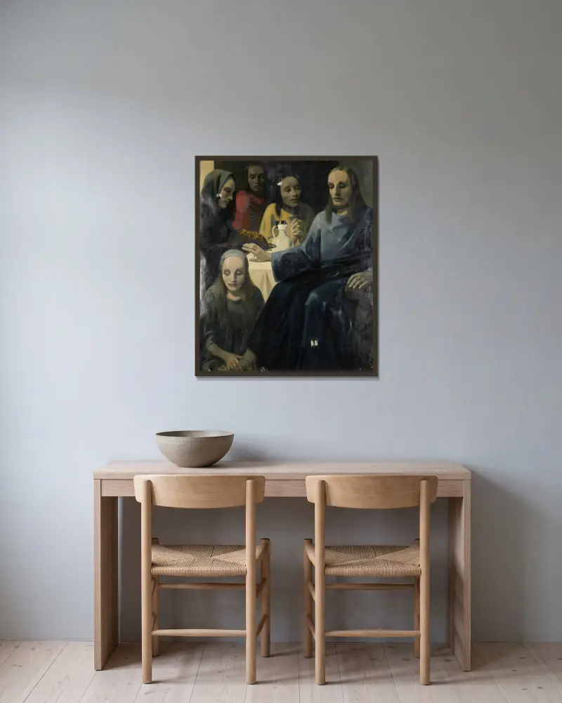 De voetwassing av Han van Meegeren inramad på en vägg