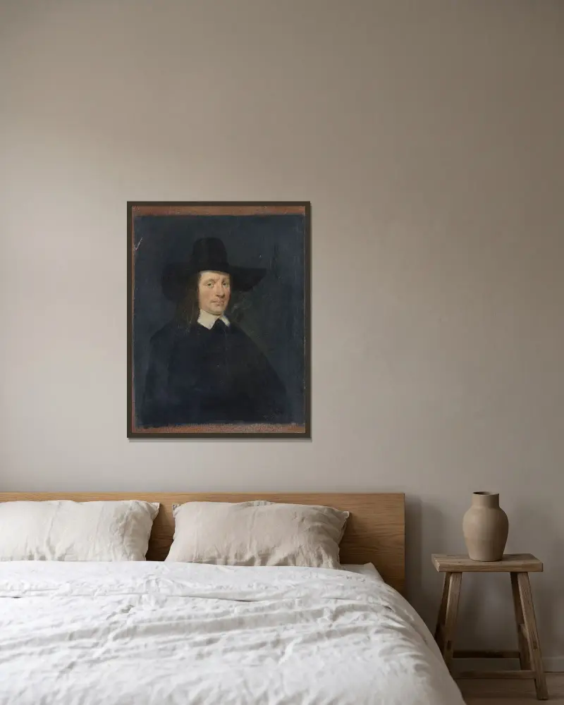 Porträtt av en man av Han van Meegeren inramad på en vägg
