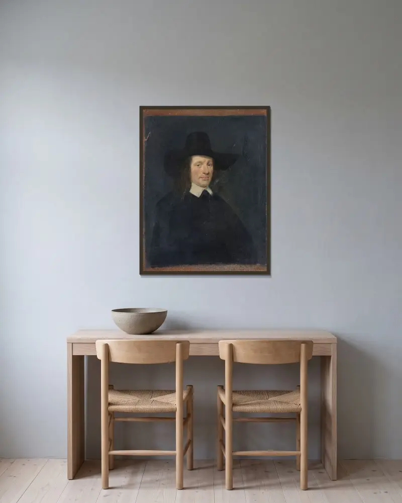 Porträtt av en man av Han van Meegeren inramad på en vägg