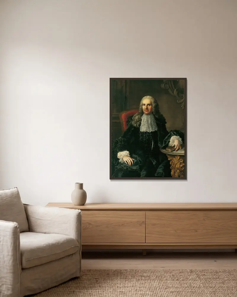 Porträtt av herr Johann Christoph Freiherr von Bartenstein av Martin van Meytens inramad på en vägg