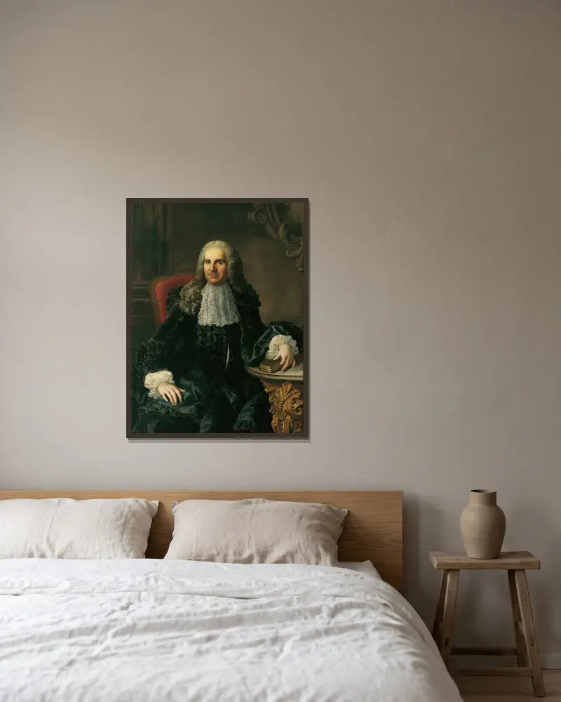Porträtt av herr Johann Christoph Freiherr von Bartenstein av Martin van Meytens inramad på en vägg