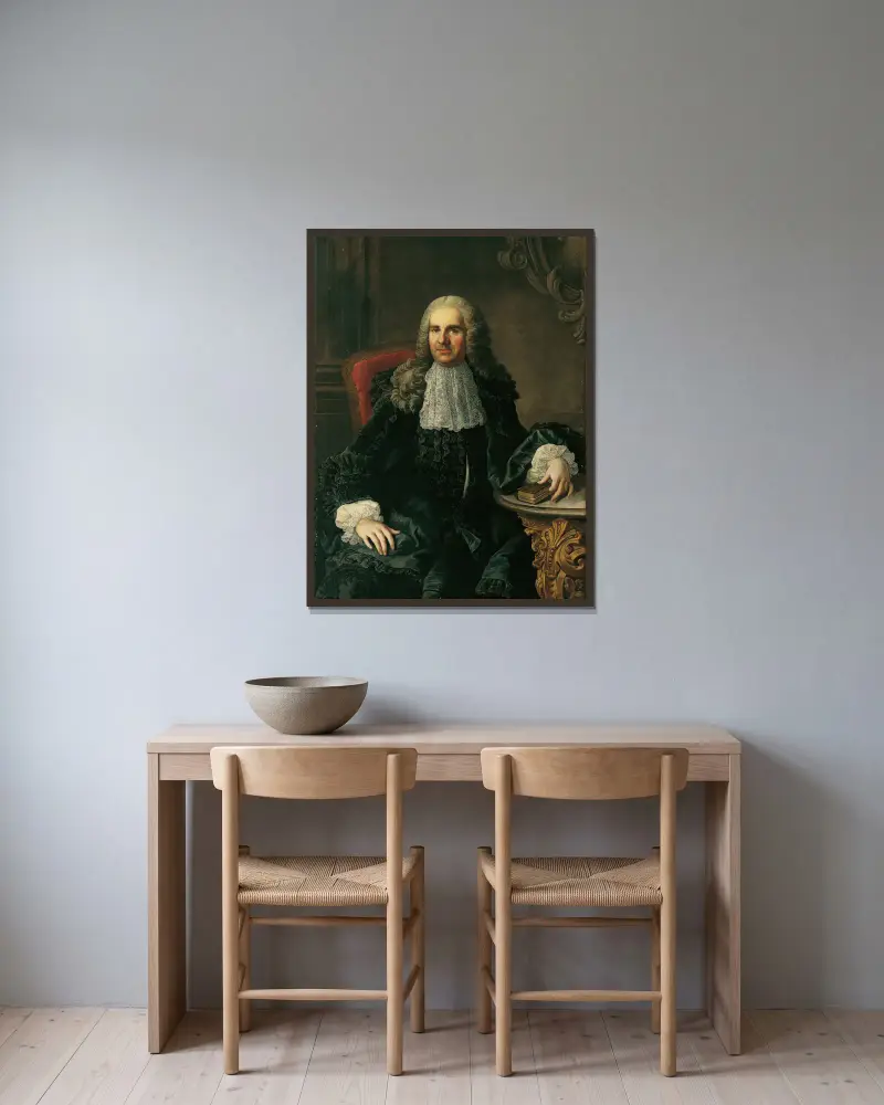 Porträtt av herr Johann Christoph Freiherr von Bartenstein av Martin van Meytens inramad på en vägg