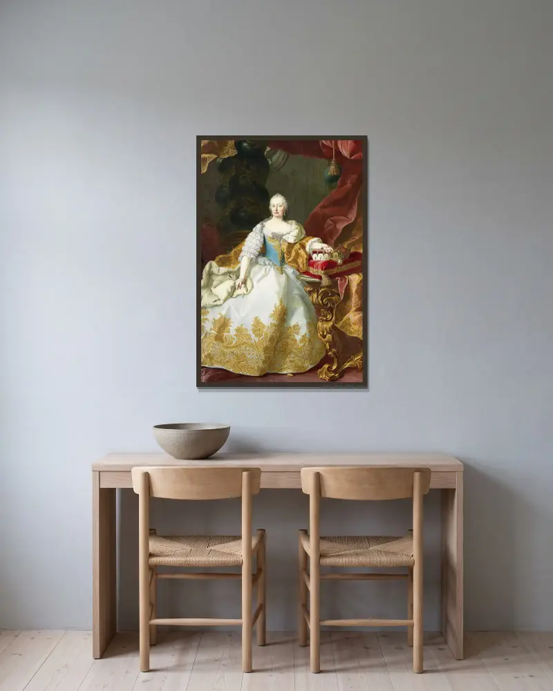 Maria Teresia med Josef II som barn av Martin van Meytens inramad på en vägg