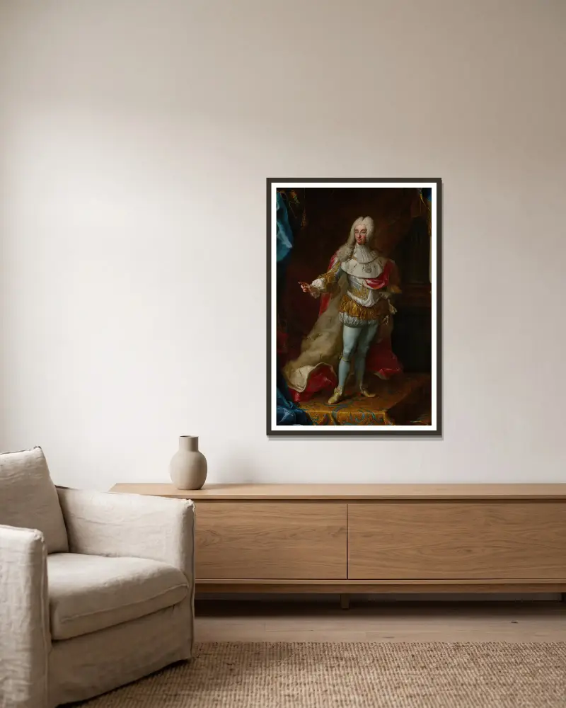 Vittorio Amedeo II i majestät av Martin van Meytens inramad på en vägg