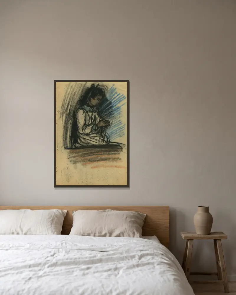 Bedjande flicka av Eugeen Van Mieghem inramad på en vägg