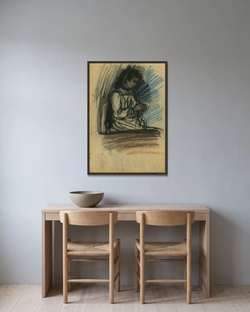 Bedjande flicka av Eugeen Van Mieghem inramad på en vägg