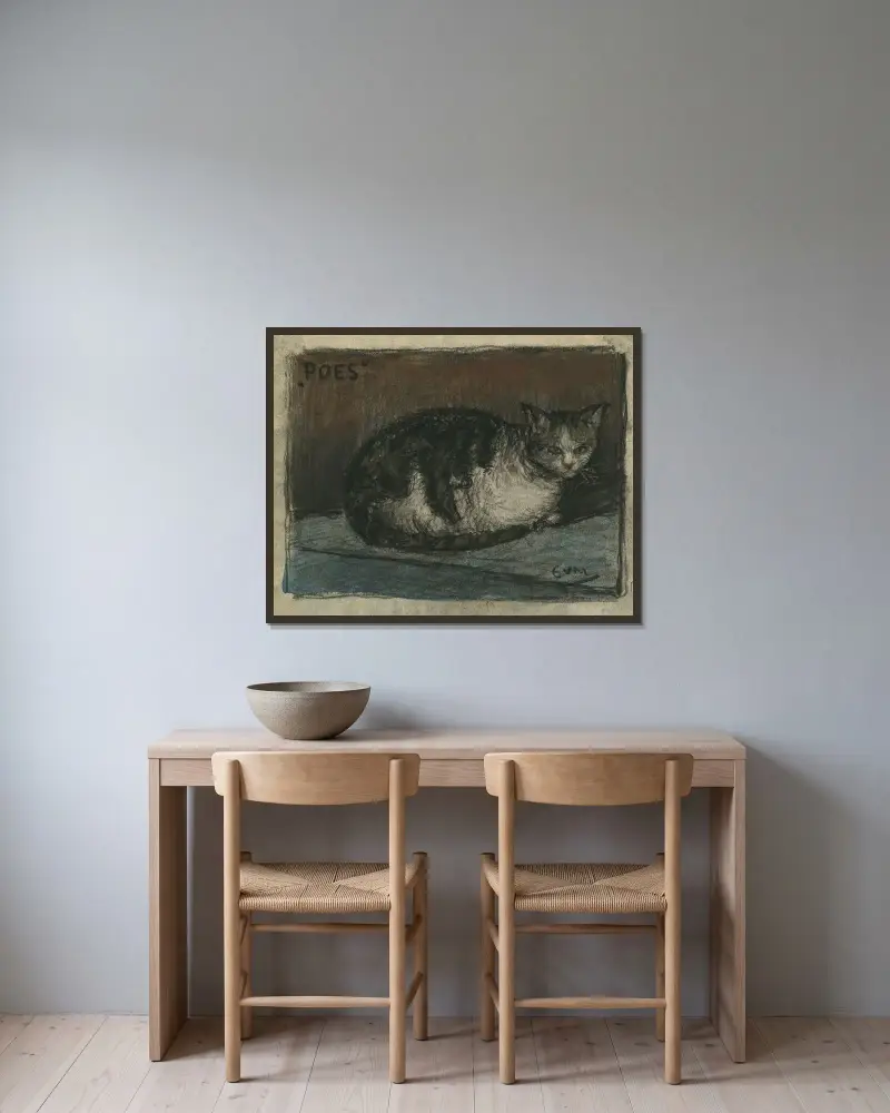 De poes av Eugeen Van Mieghem inramad på en vägg