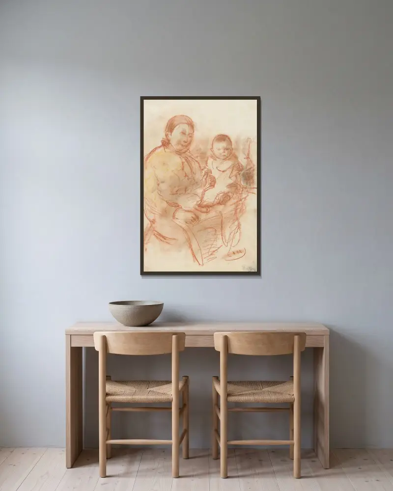 Mormor med barn av Eugeen Van Mieghem inramad på en vägg