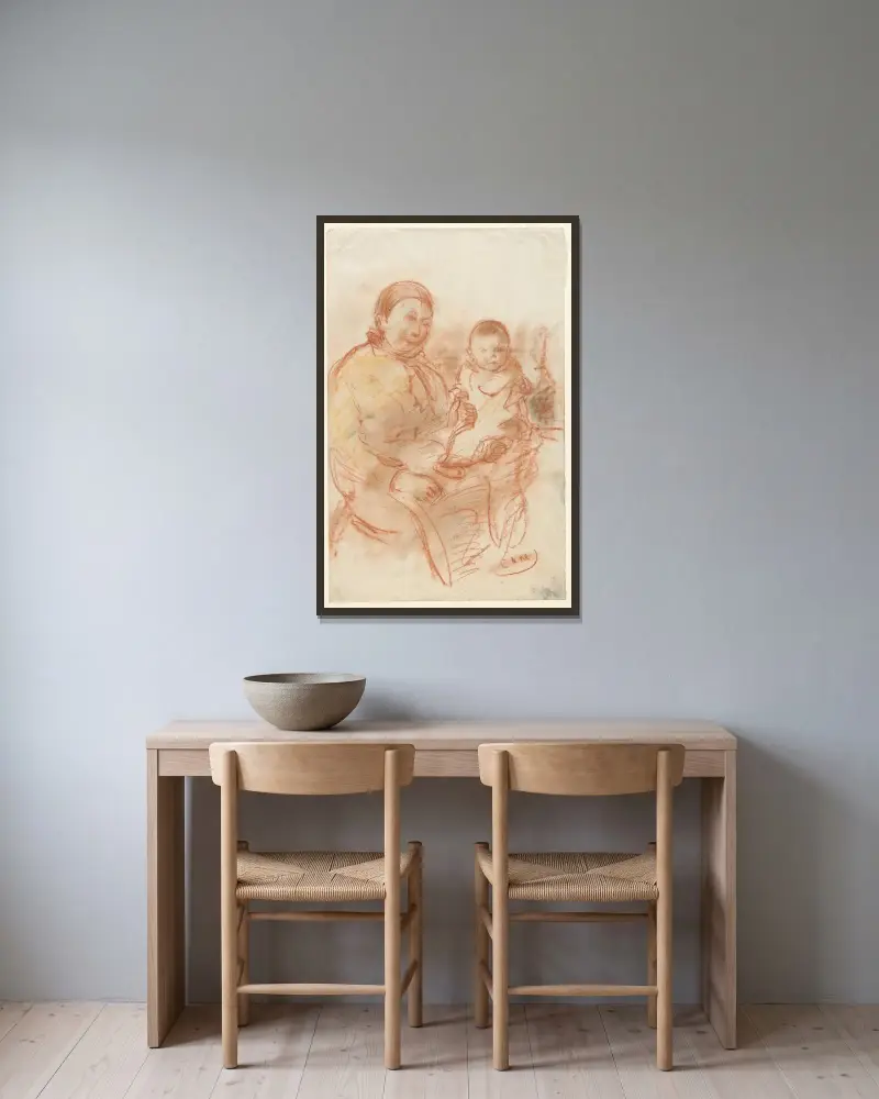 Mormor med barn av Eugeen Van Mieghem inramad på en vägg