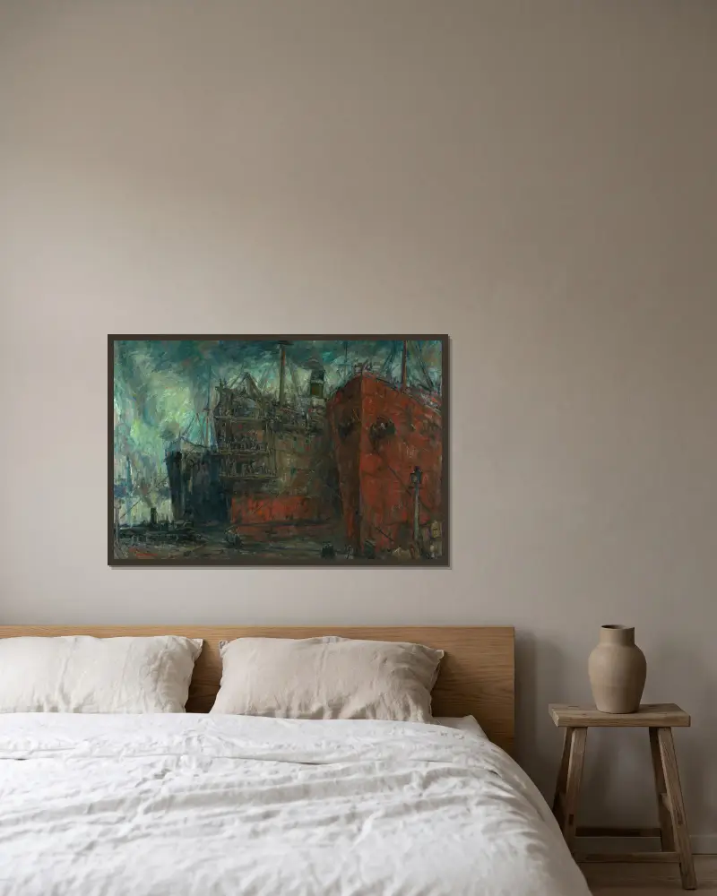 Beladene Schiffe im Hafen von Eugeen Van Mieghem gerahmt an einer Wand