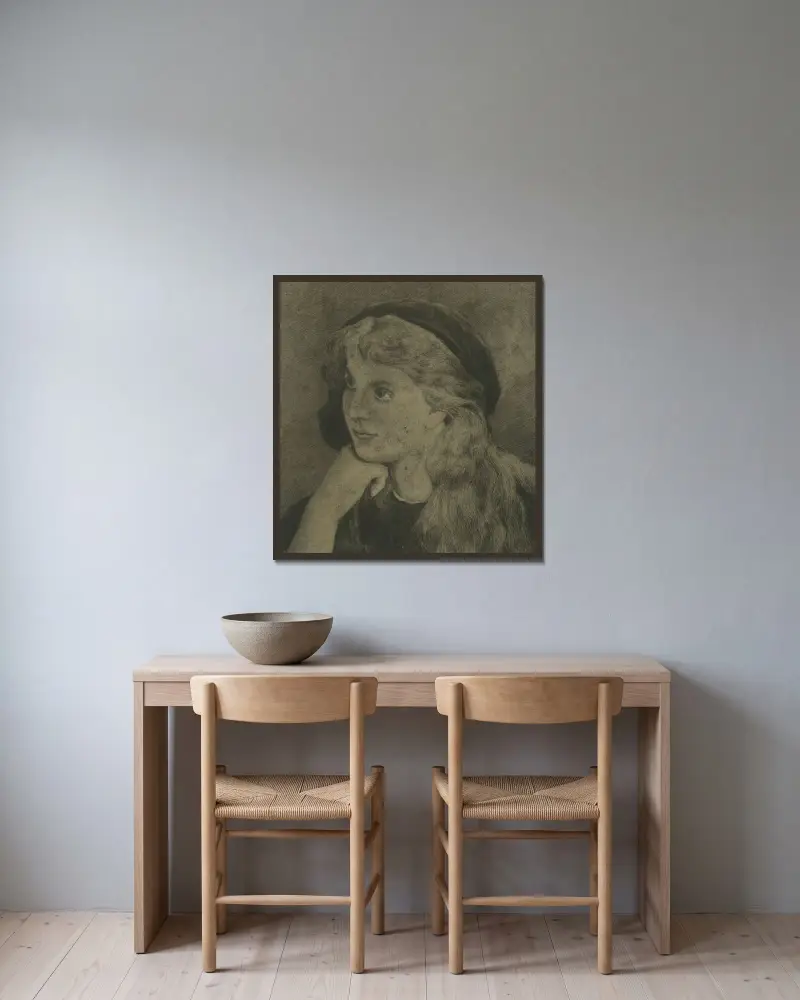 Porträtt av en flicka av Eugeen Van Mieghem inramad på en vägg