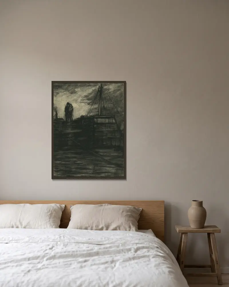 Schifferfamilie in der Abenddämmerung von Eugeen Van Mieghem gerahmt an einer Wand