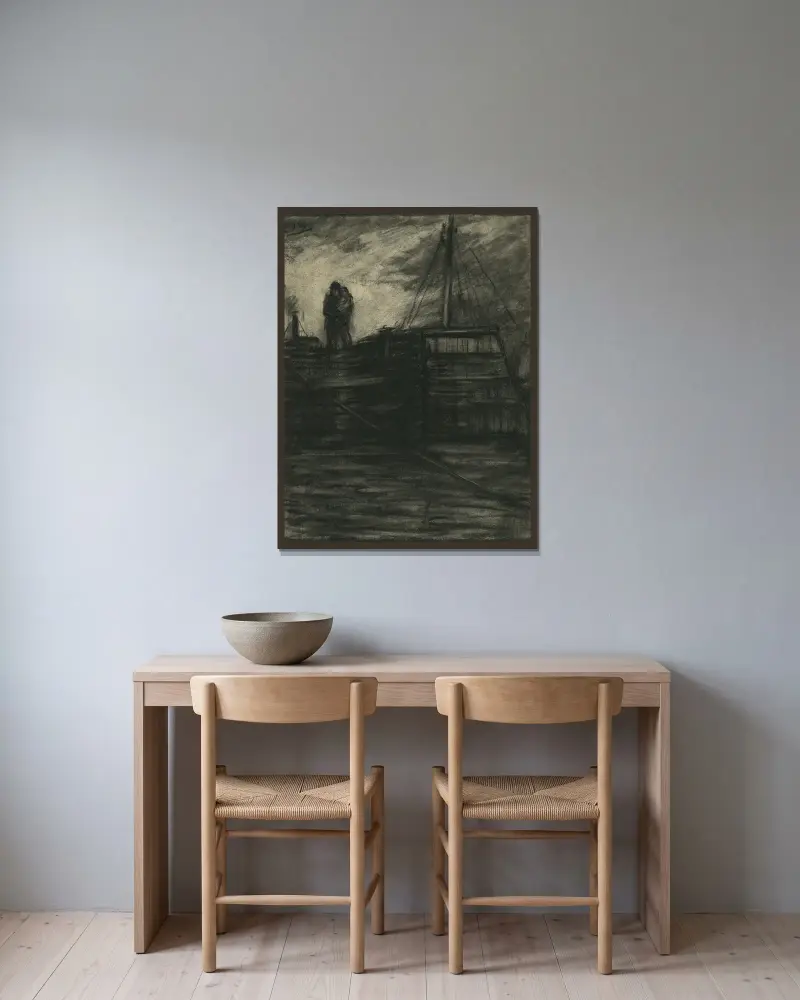 Schifferfamilie in der Abenddämmerung von Eugeen Van Mieghem gerahmt an einer Wand