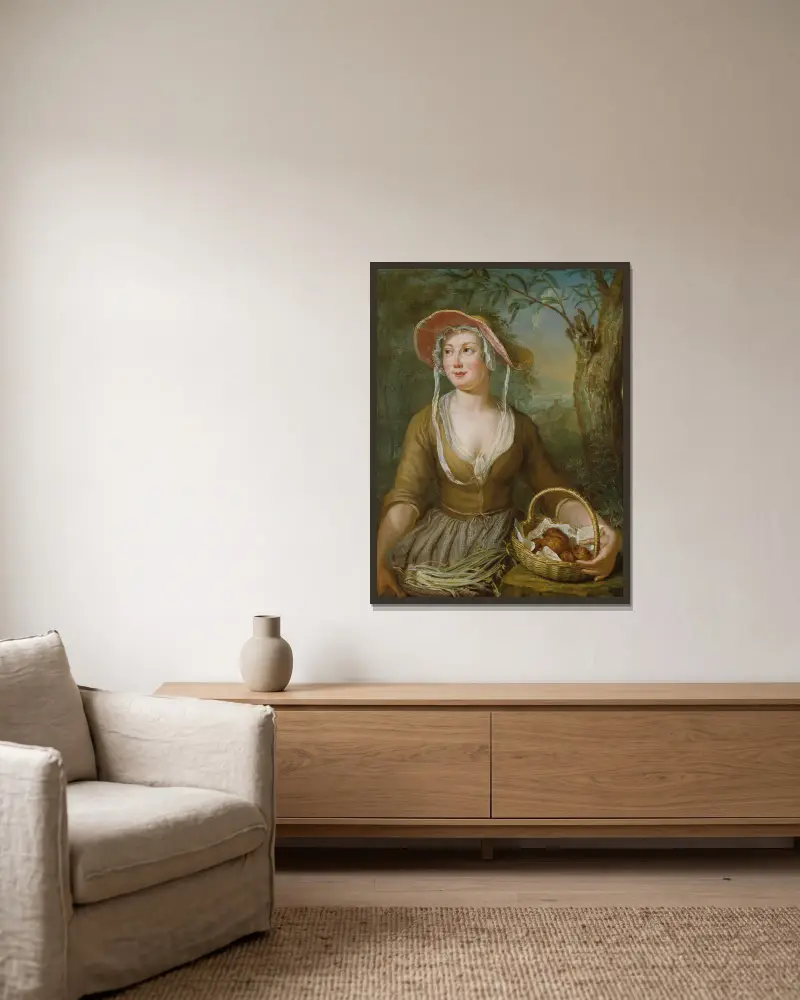 Bauernfrau von Willem Van Mieris gerahmt an einer Wand