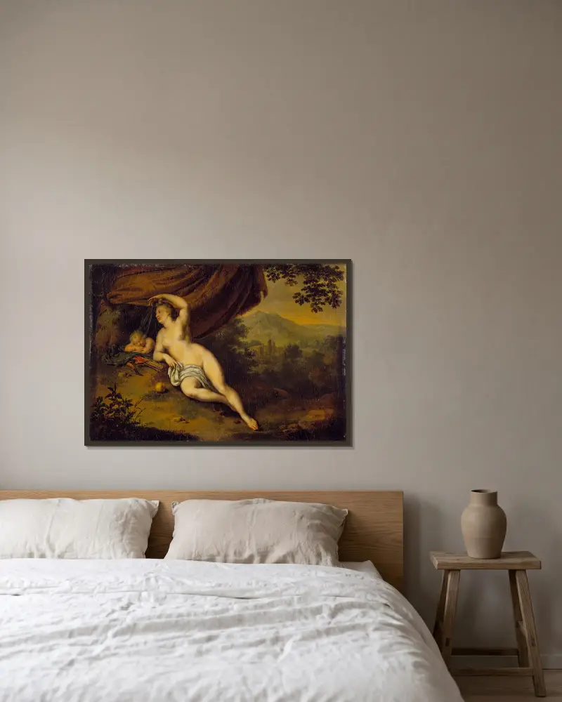 Venus und Amor von Willem Van Mieris gerahmt an einer Wand
