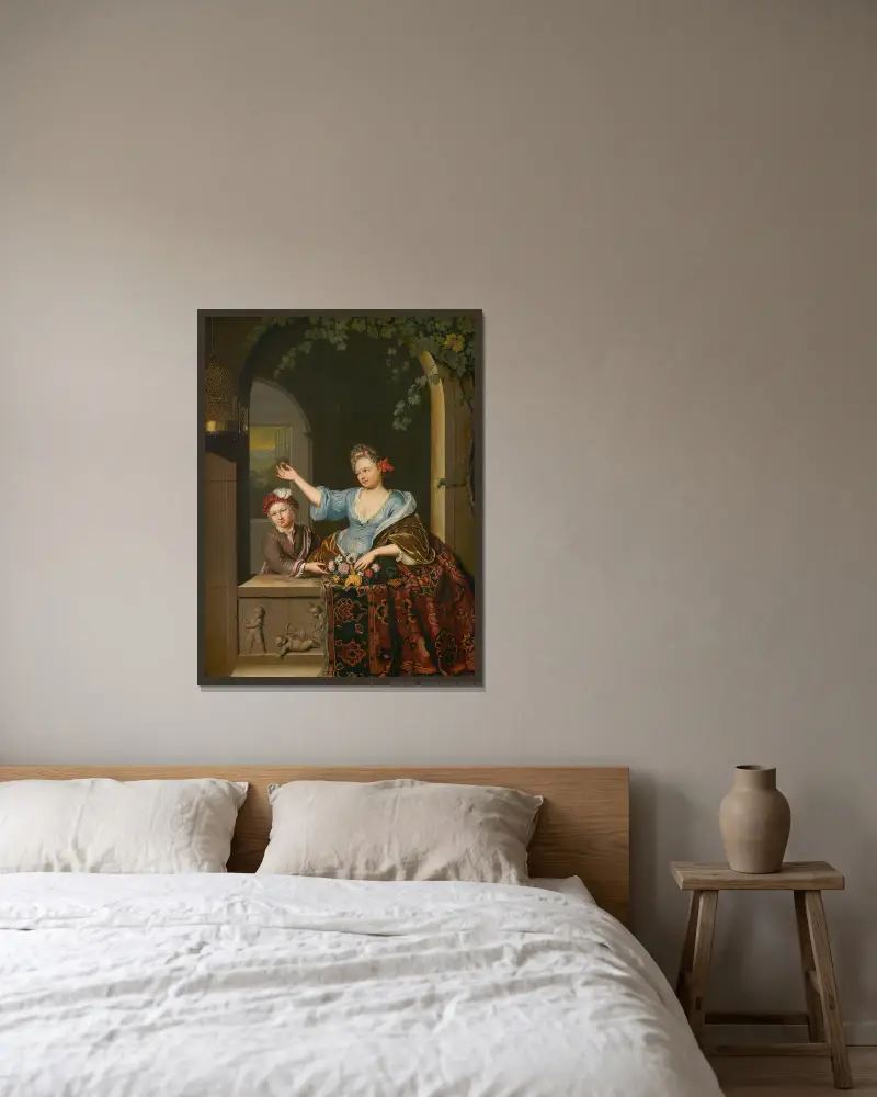 Žena na balkoně, Willem Van Mieris v rámu na stěně